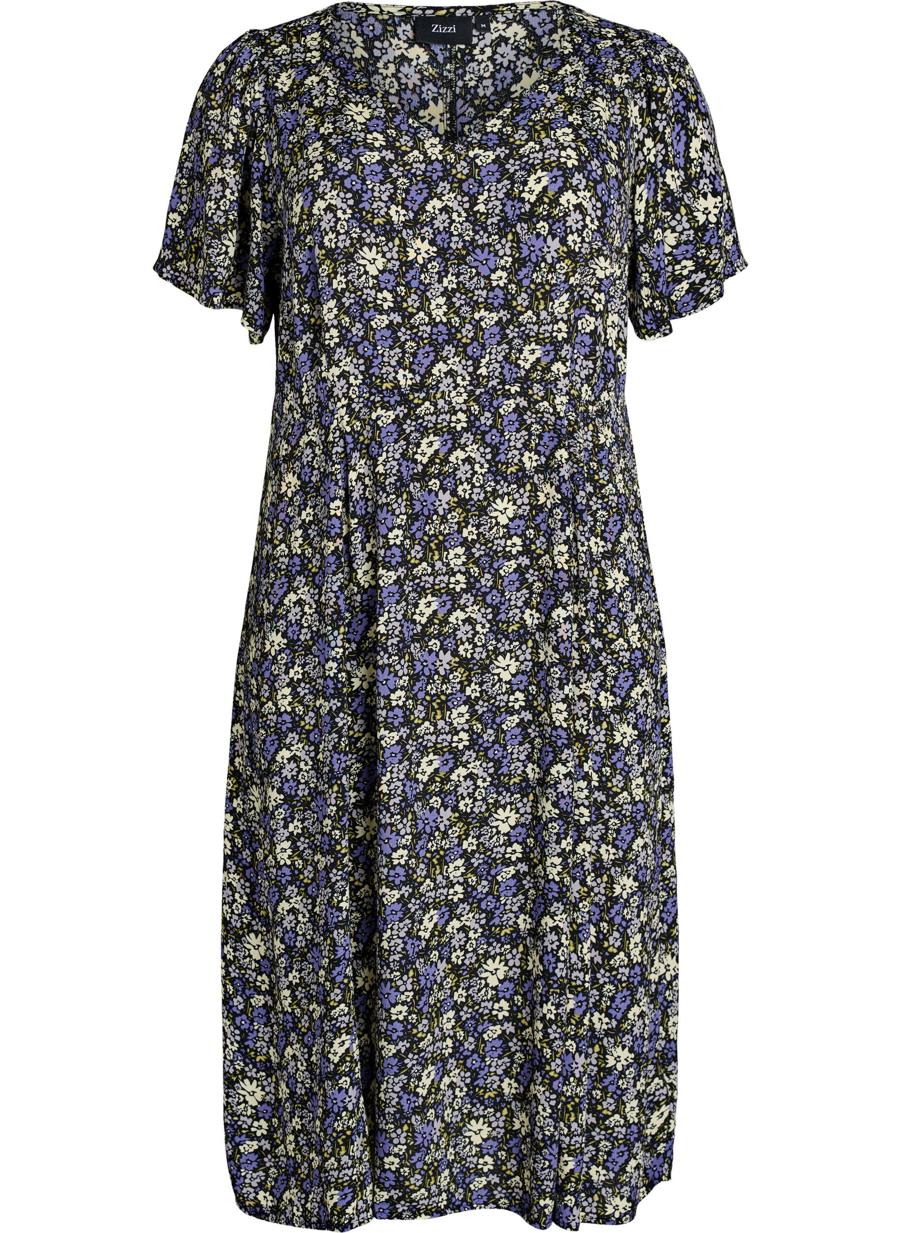 Zizzifashion Viscose midi dress with a floral print, Black, Packshot image number 0