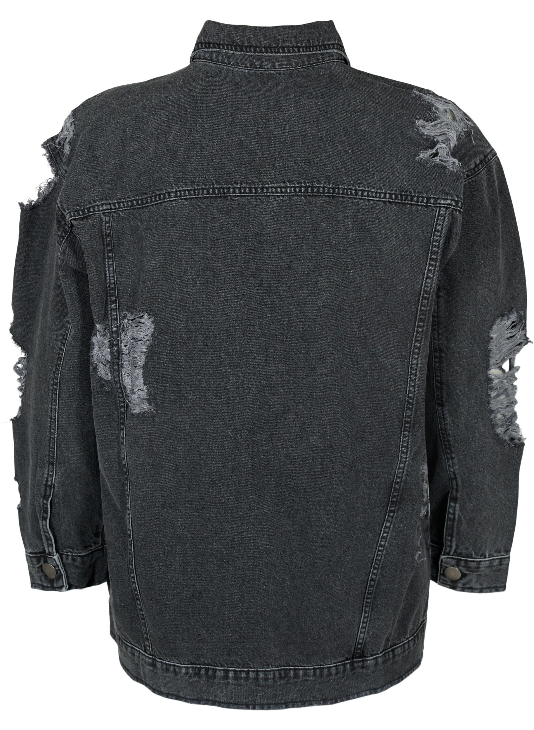 Zizzifashion Loose fit denim jacket with worn details, Dark Grey Denim, Packshot image number 1