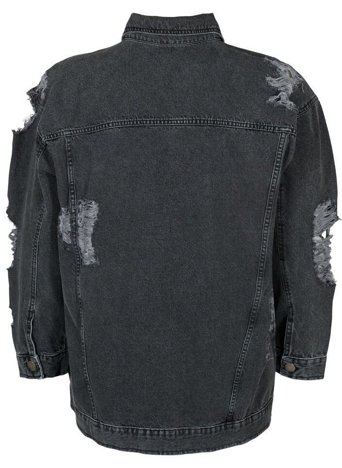 Loose fit denim jacket with worn details, Dark Grey Denim, Packshot image number 1
