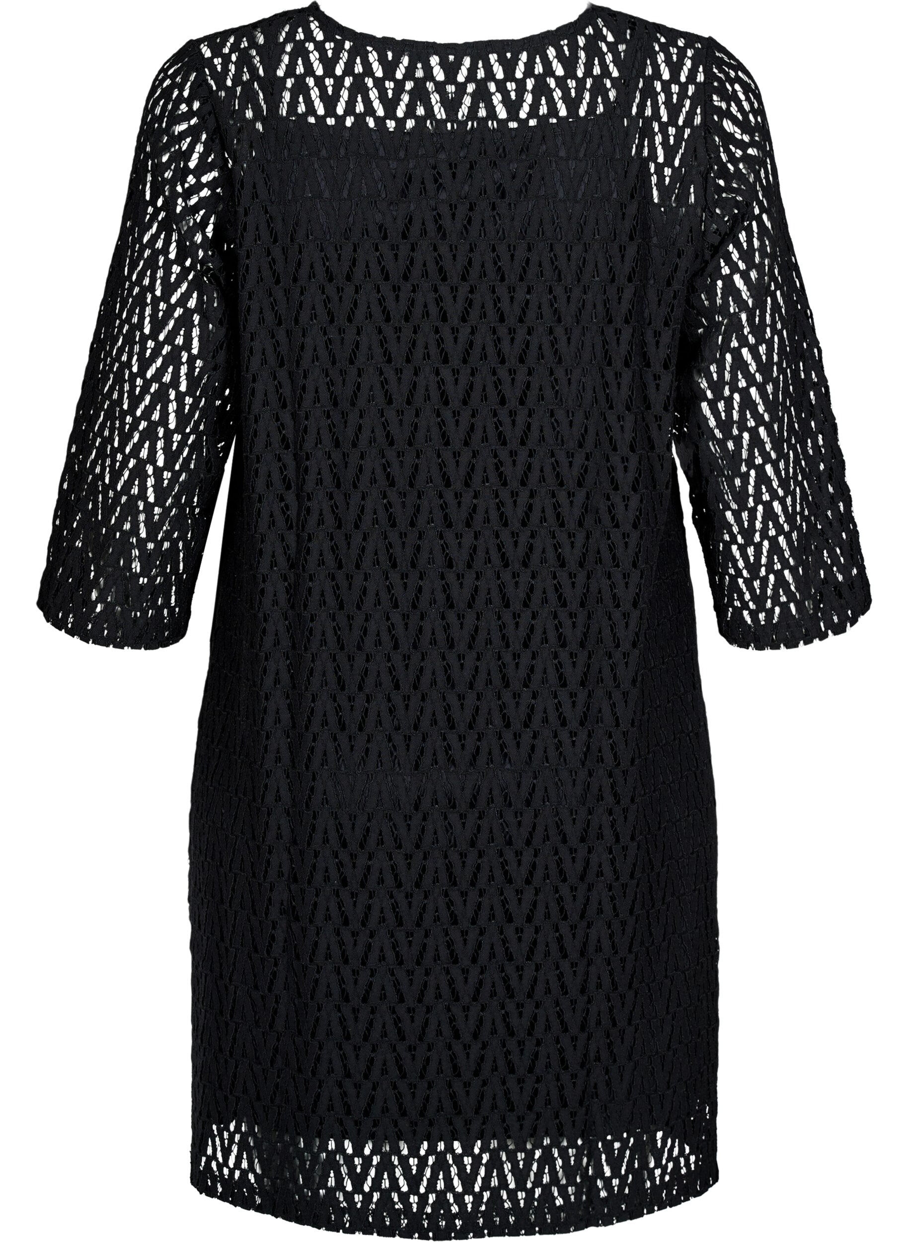Zizzifashion  Lace dress with 3/4 sleeves, Black, Packshot image number 1