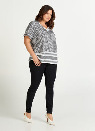 Blouse with short sleeves, BLACK WITH WHITE, Model image number 2