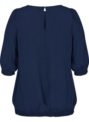 Viscose blouse with 3/4 sleeves and smock, Navy Blazer, Packshot image number 1