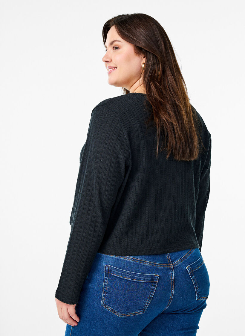 Jersey cardigan with texture and tie front, Black, Model image number 2