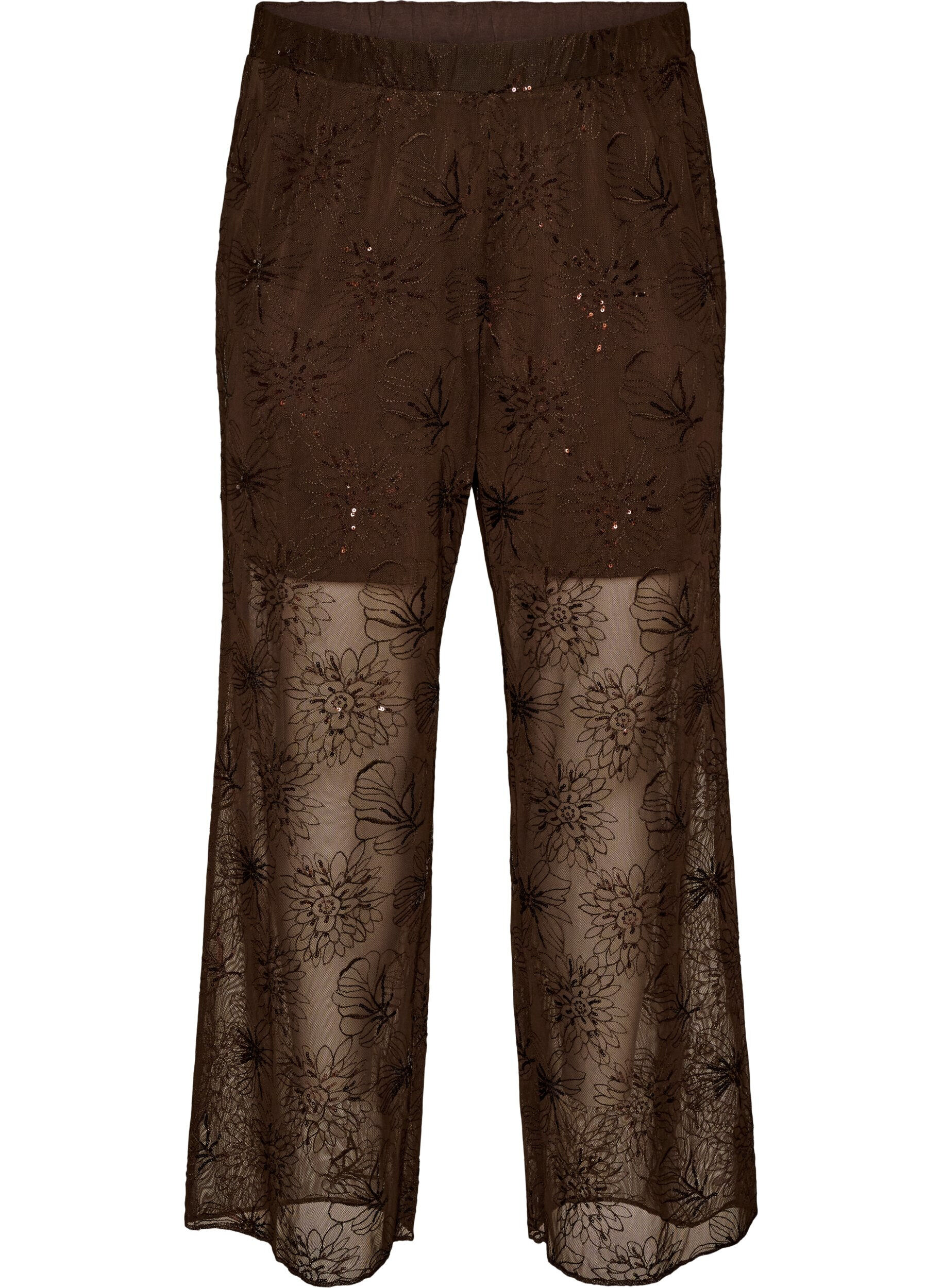 ZizzifashionMesh trousers with floral embroidery and sequins, Brown, Packshot image number 0