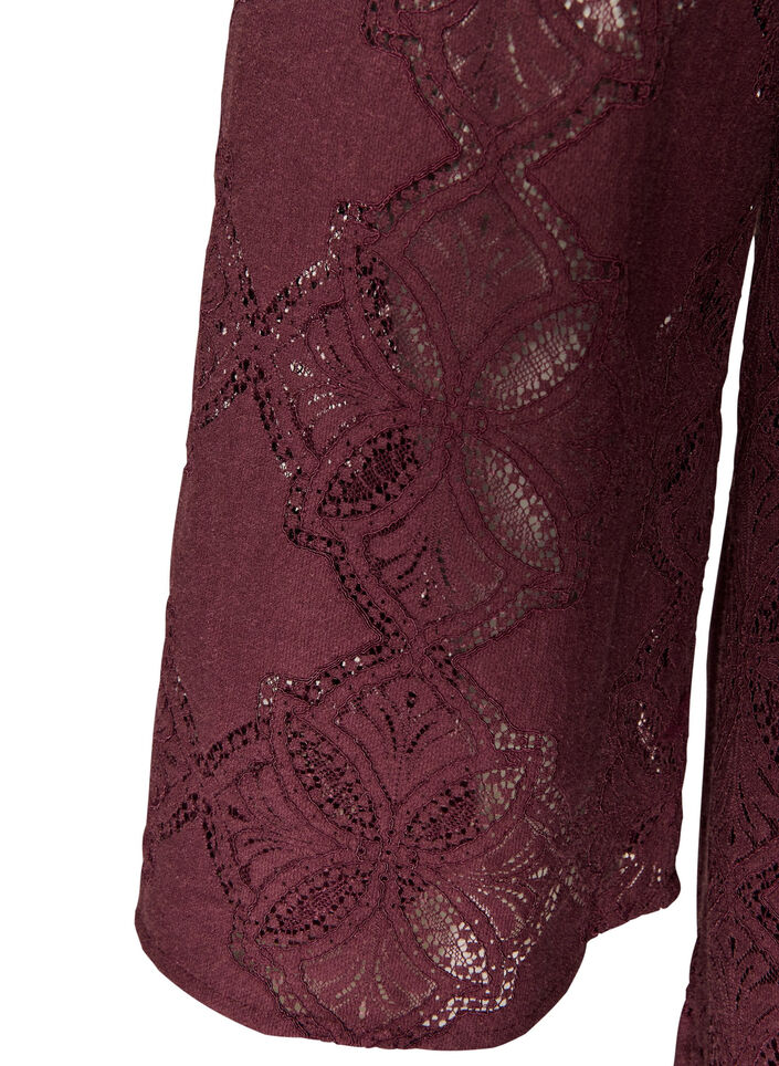 Lace dress with long sleeves and ruffle hem, Dark Bordeaux, Packshot image number 3
