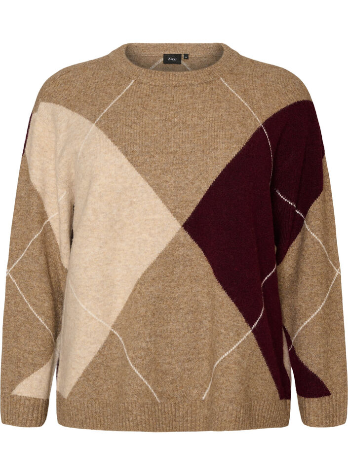 Knit with harlequin pattern, Brown, Packshot image number 0