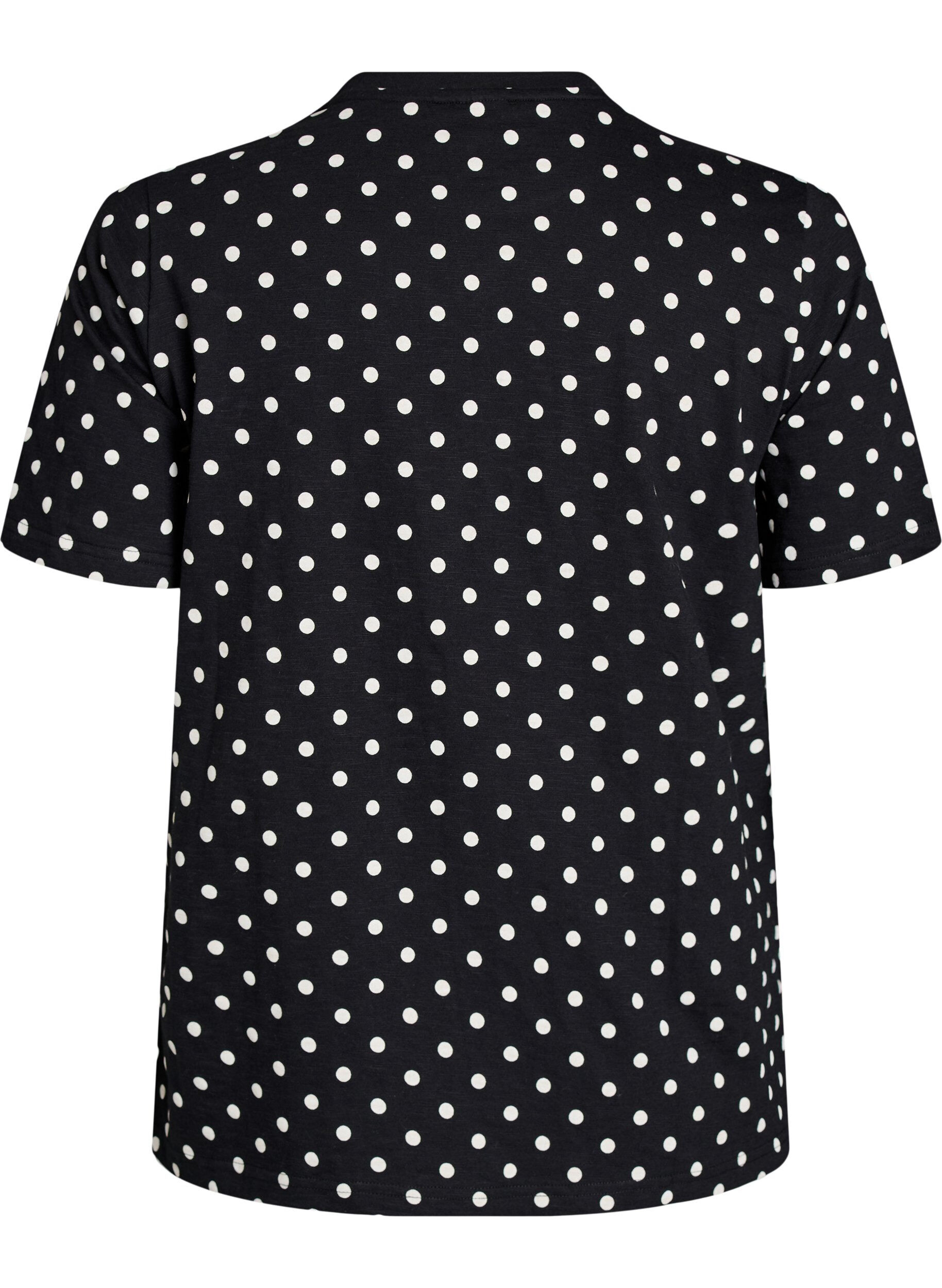 Zizzifashion Polka dot cotton T-shirt, Black, Packshot image number 1