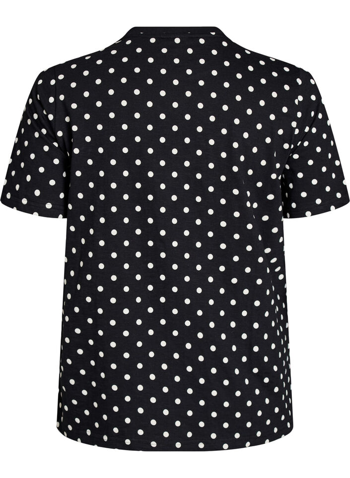 Polka dot cotton T-shirt, Black, Packshot image number 1