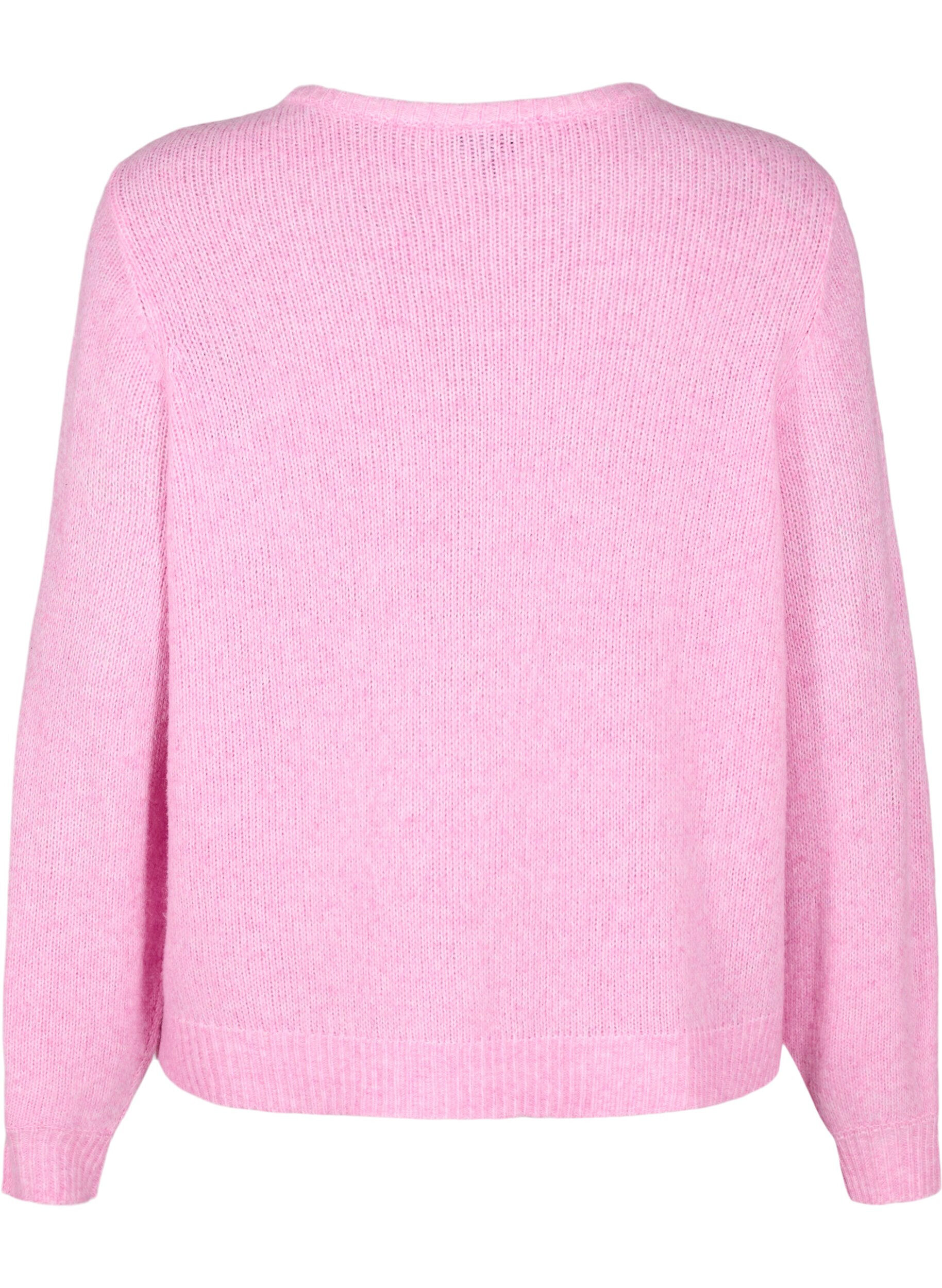 Zizzifashion Knitted cardigan with wool and buttons, Begonia Pink Mel., Packshot image number 1