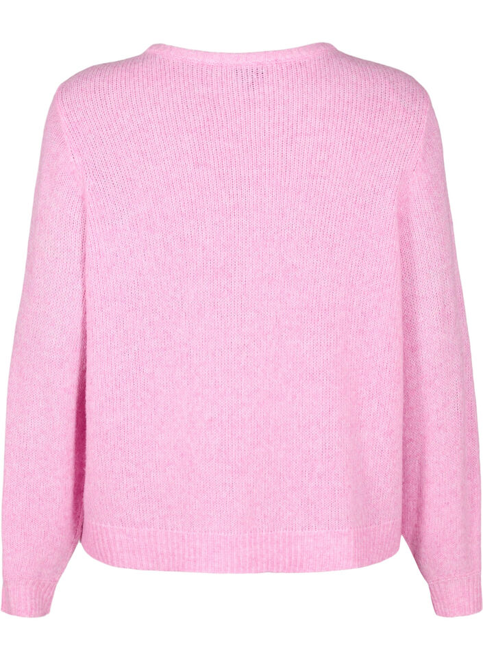 Knitted cardigan with wool and buttons, Begonia Pink Mel., Packshot image number 1