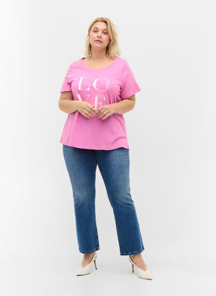 Short-sleeved cotton t-shirt with print, Cyclamen LOVE, Model image number 2