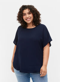 Blouse with short sleeves and a round neckline, Navy Blazer, Model