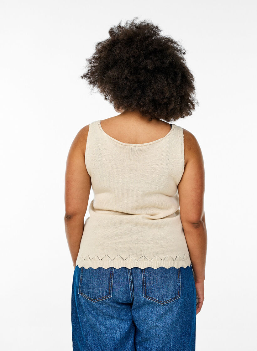 Sleeveless knitted top with scallop edge, Sandshell, Model image number 1