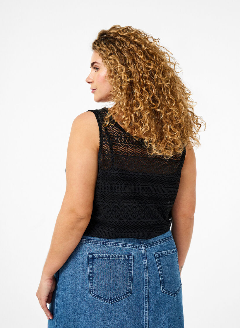 Sleeveless top with hole pattern, Black, Model image number 1