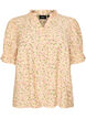 Floral viscose blouse with short sleeves and a ruffle collar, Yellow, Packshot image number 0