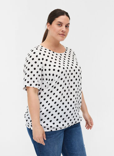 Viscose blouse with short sleeves and polka dots, White w. Black Dot, Model image number 0