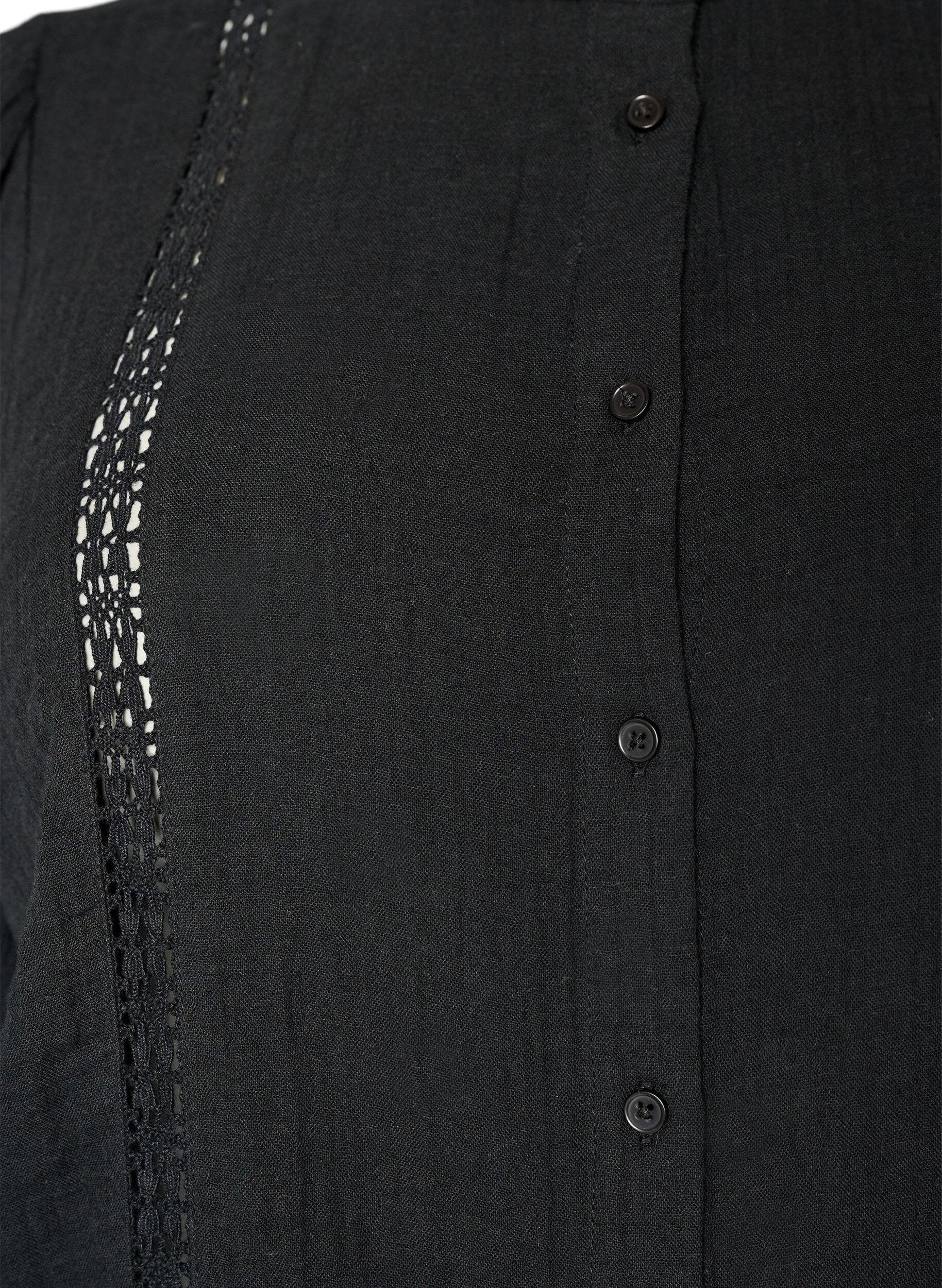 Zizzifashion Short-sleeved cotton muslin blouse with crochet trim, Black, Packshot image number 2