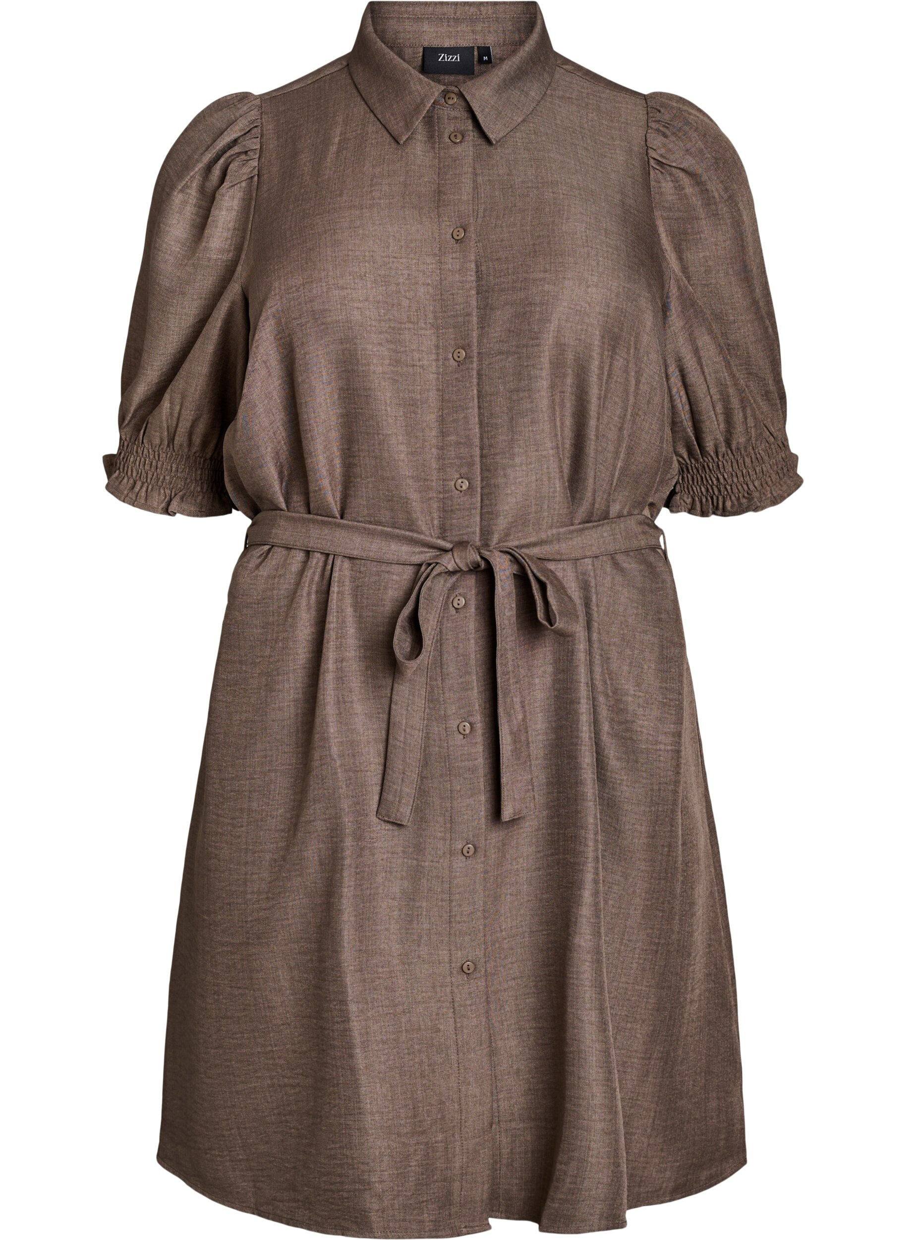 Knee-length shirt dress with tie belt