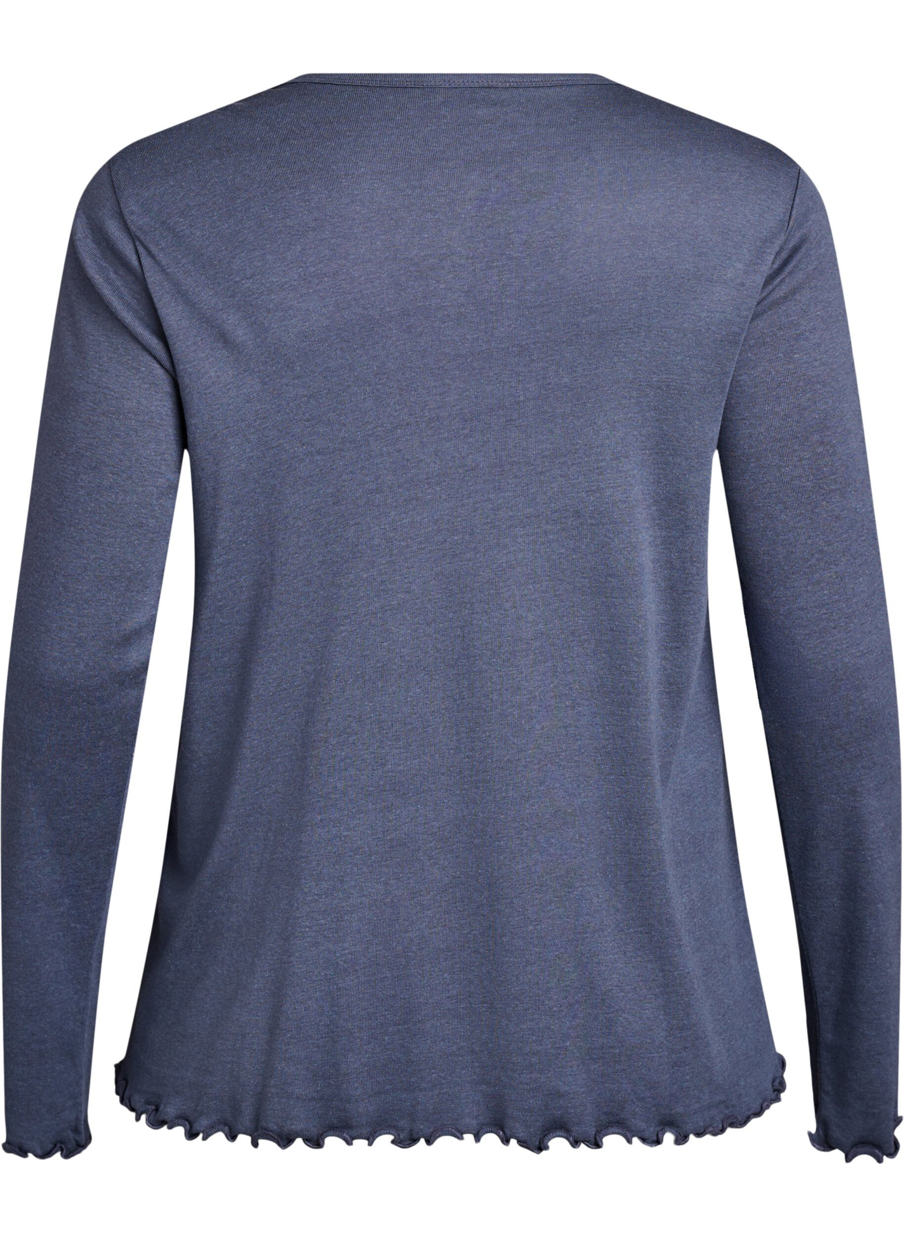 Zizzifashion Jersey blouse with buttons and wavy edges, Grey, Packshot image number 1