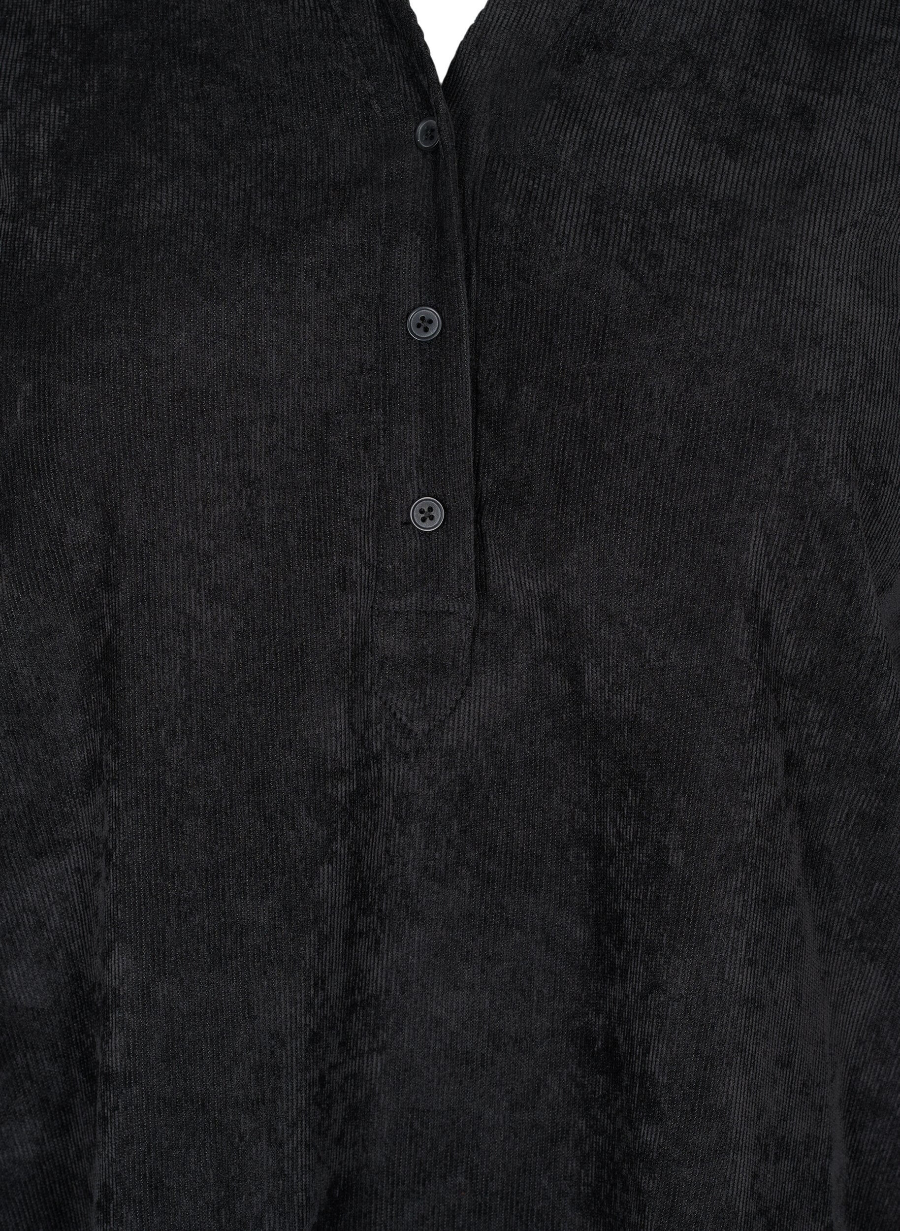 Zizzifashion Velvet dress with 3/4-length sleeves and buttons, Black, Packshot image number 2