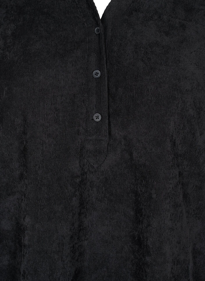 Velvet dress with 3/4-length sleeves and buttons, Black, Packshot image number 2