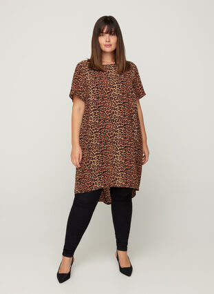 Short-sleeved tunic with a round neck, Leopard AOP, Model image number 3