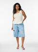 Sleeveless cotton and linen top with smock, Vanilla, Model image number 1