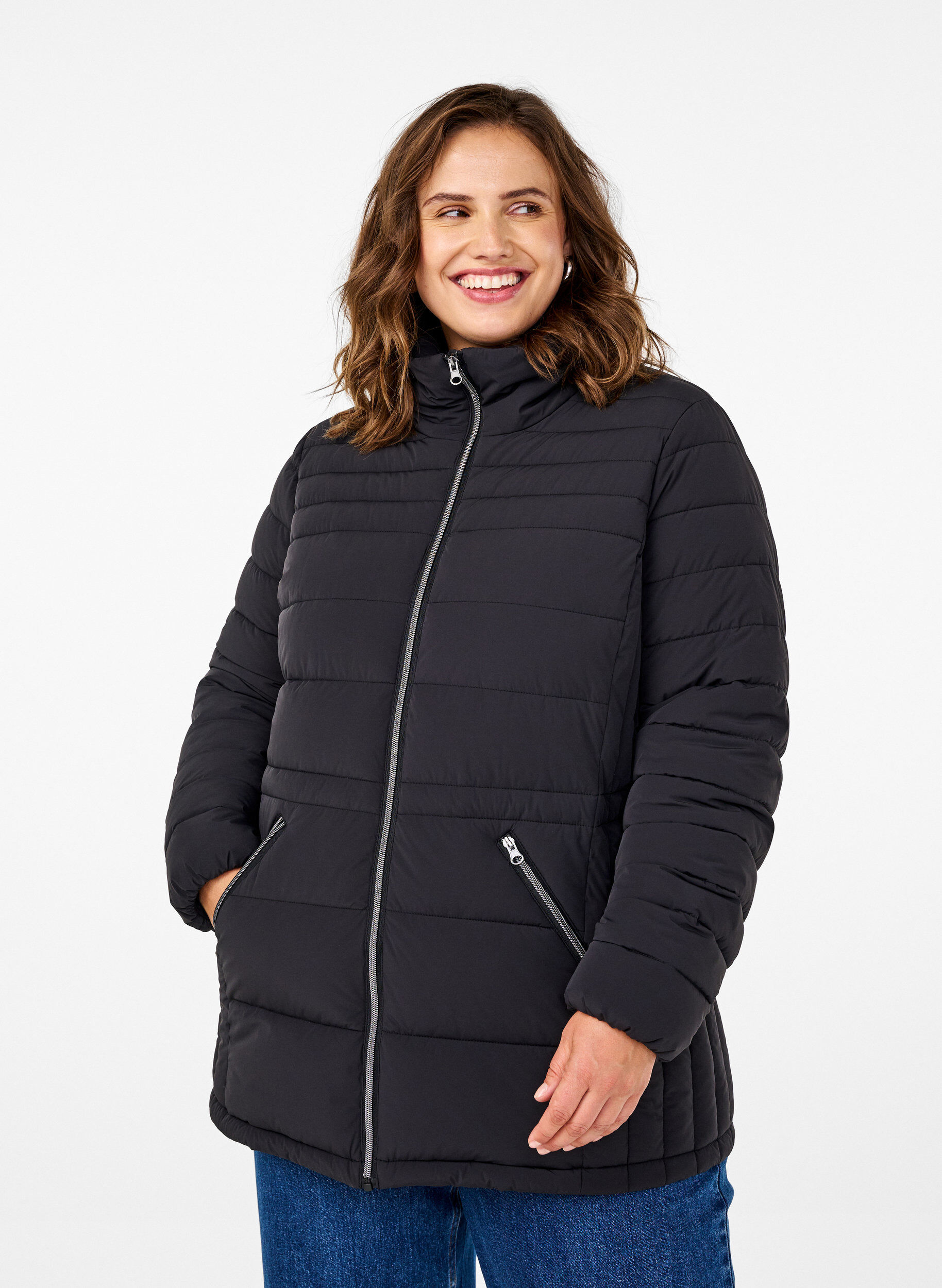 Zizzifashion Short puffer jacket with pockets, Black, Model image number 0