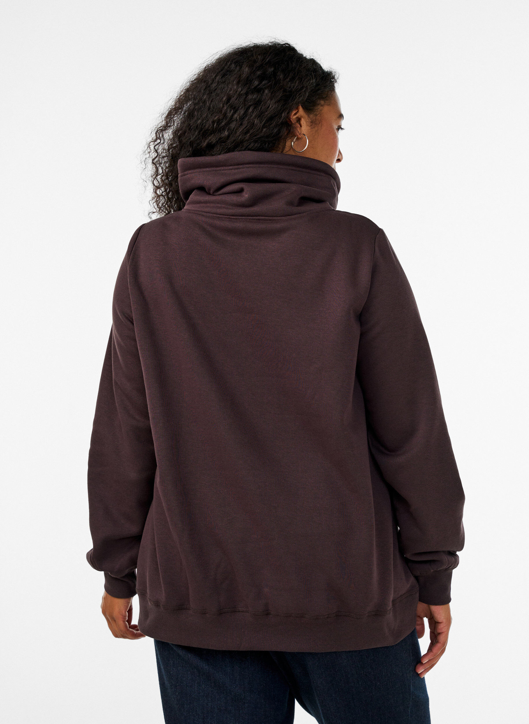 ZizzifashionSweatshirt with high collar and pockets, Brown, Model image number 2