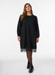 Short knitted dress with lace hem, Black, Model image number 1
