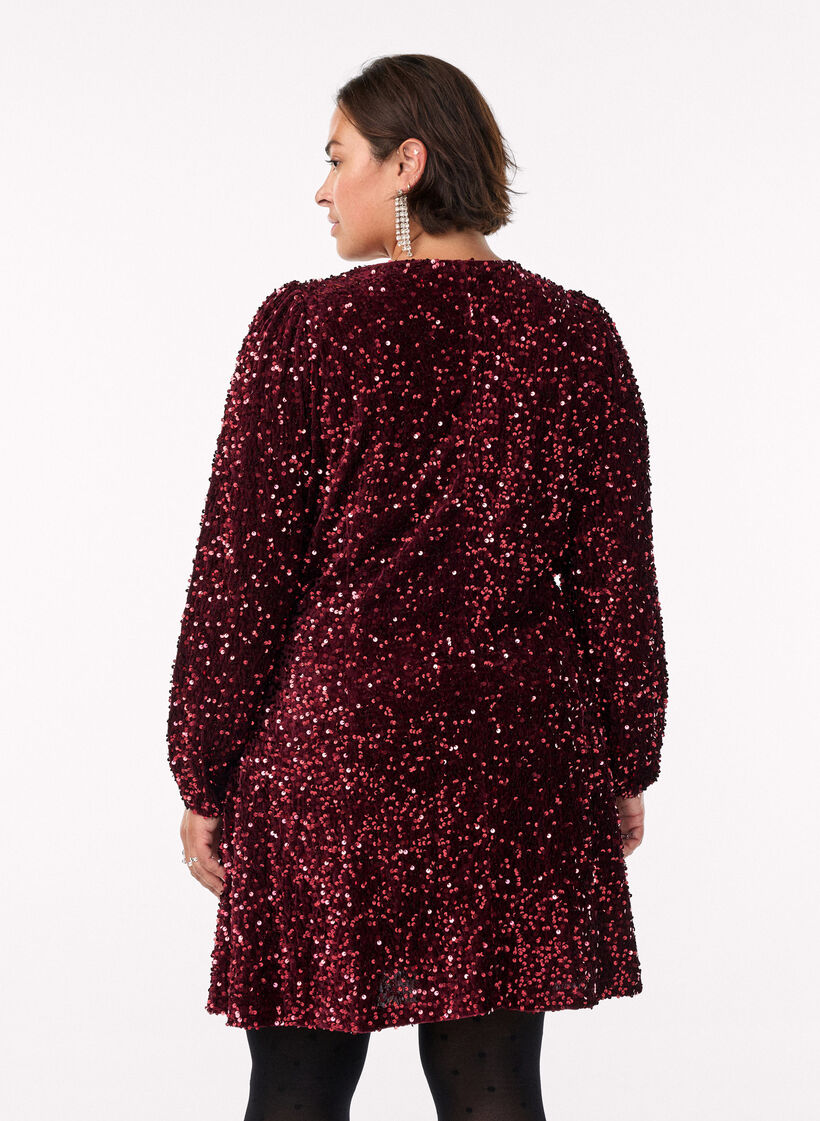 Short A-line sequin dress, Red, Model image number 2