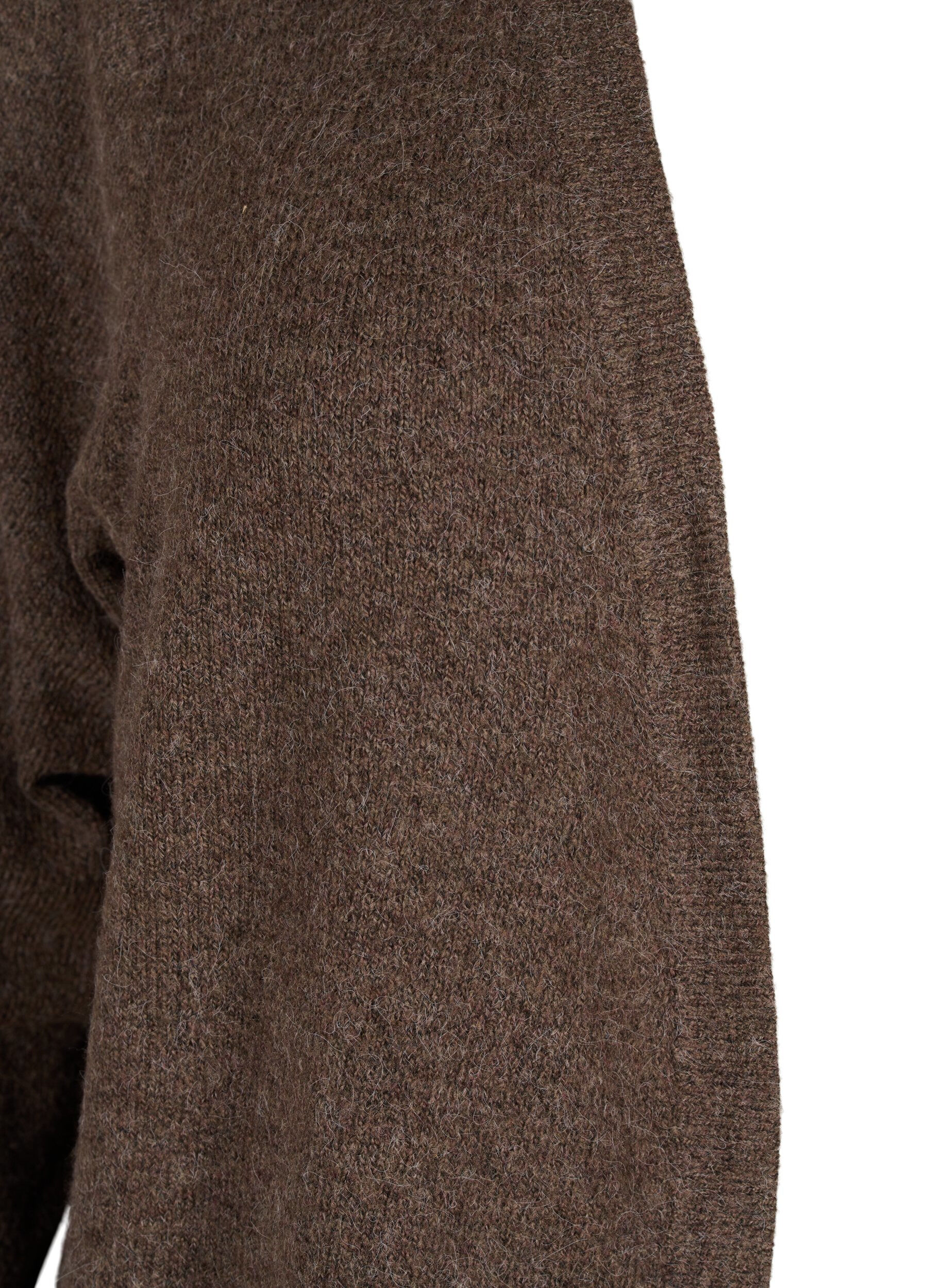 Zizzifashion Ribbed Knit Cardigan with Pockets, Brown, Packshot image number 2