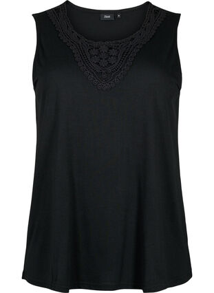 Sleeveless top with lace, Black, Packshot image number 0