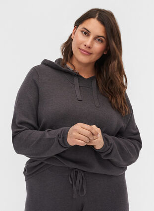 Mottled knitted sweater with hood, Dark Grey Melange, Model image number 0