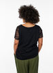 Cotton t-shirt with short lace sleeves, Black, Model image number 2