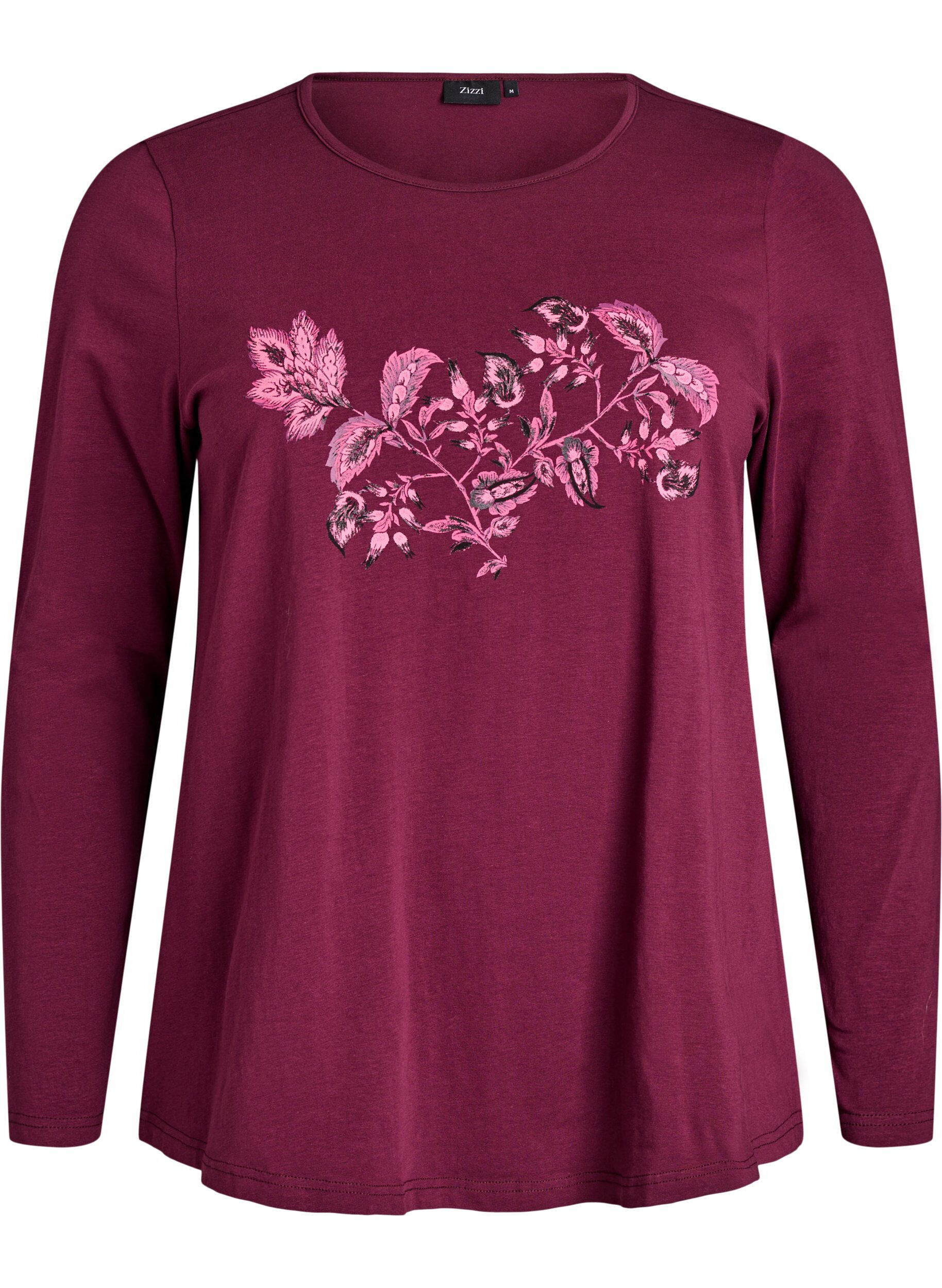 ZizzifashionNight top in cotton with front print, Red, Packshot image number 0