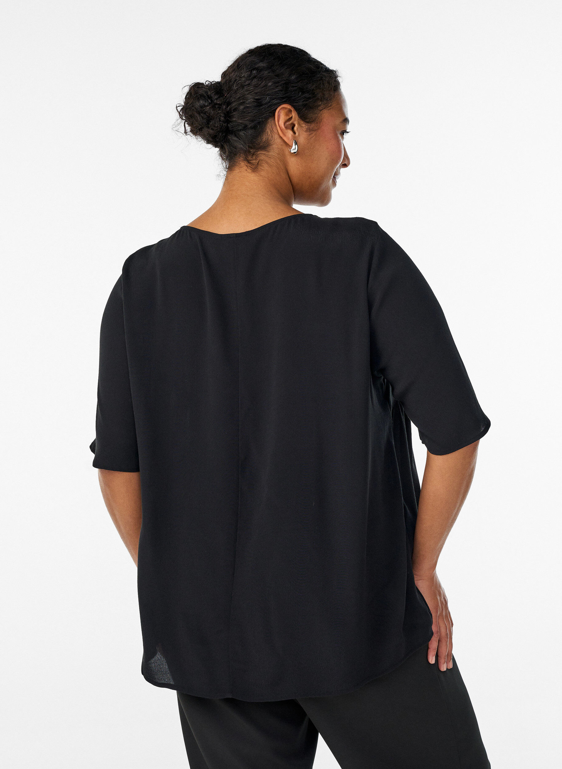 Zizzifashion Short-sleeved viscose blouse, Black, Model image number 2