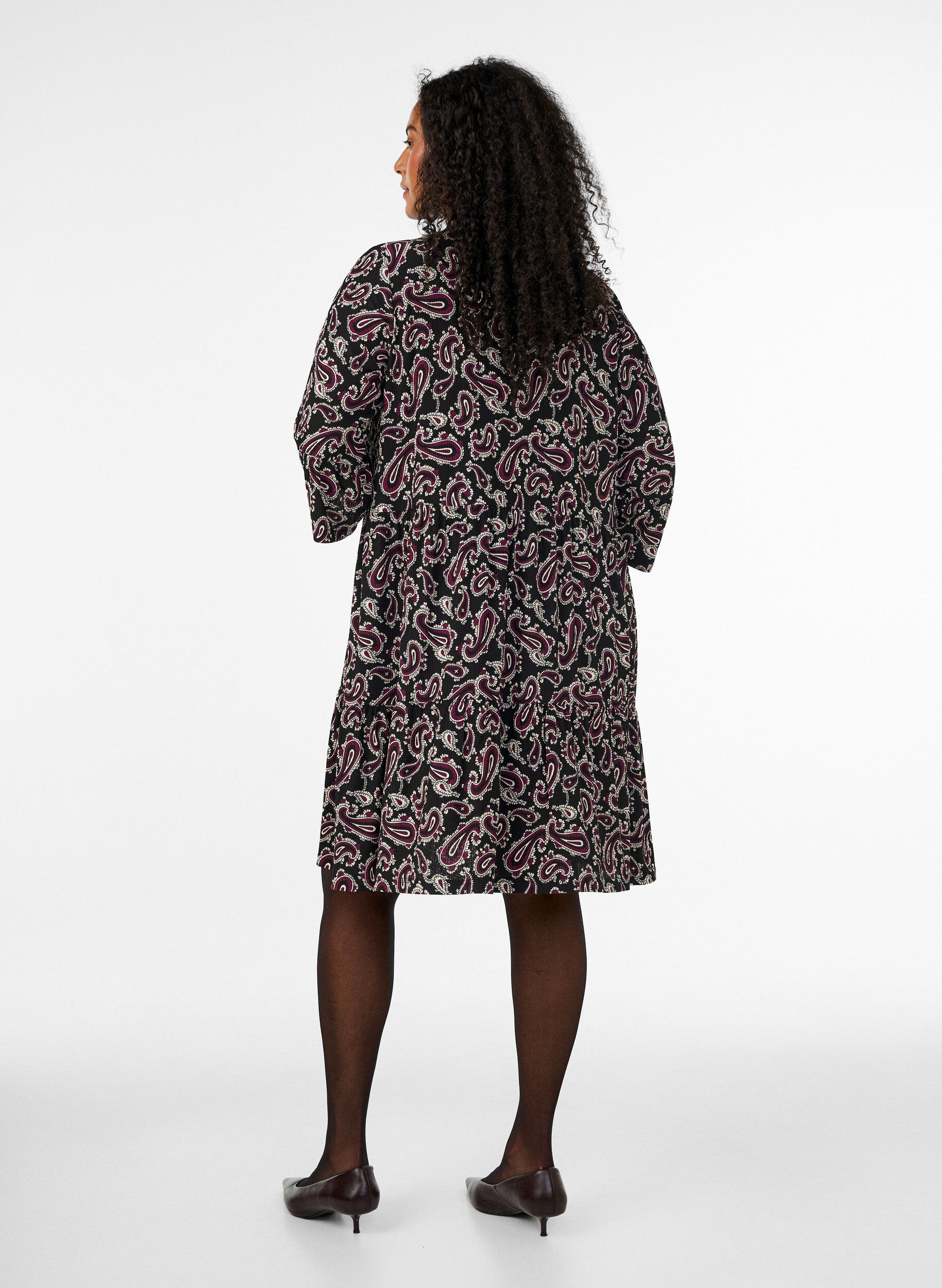 ZizzifashionShort A-line jersey dress with an all-over print, Dark Bordeaux, Model image number 2