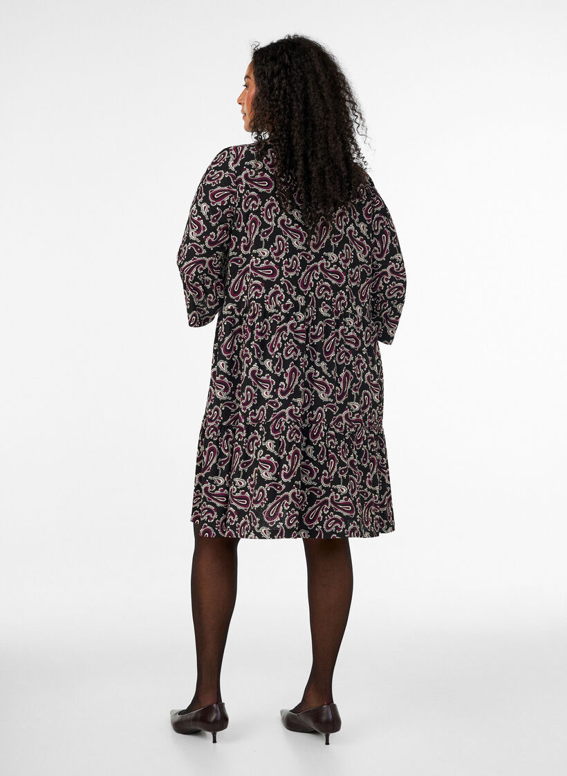 Short A-line jersey dress with an all-over print, Dark Bordeaux, Model image number 2