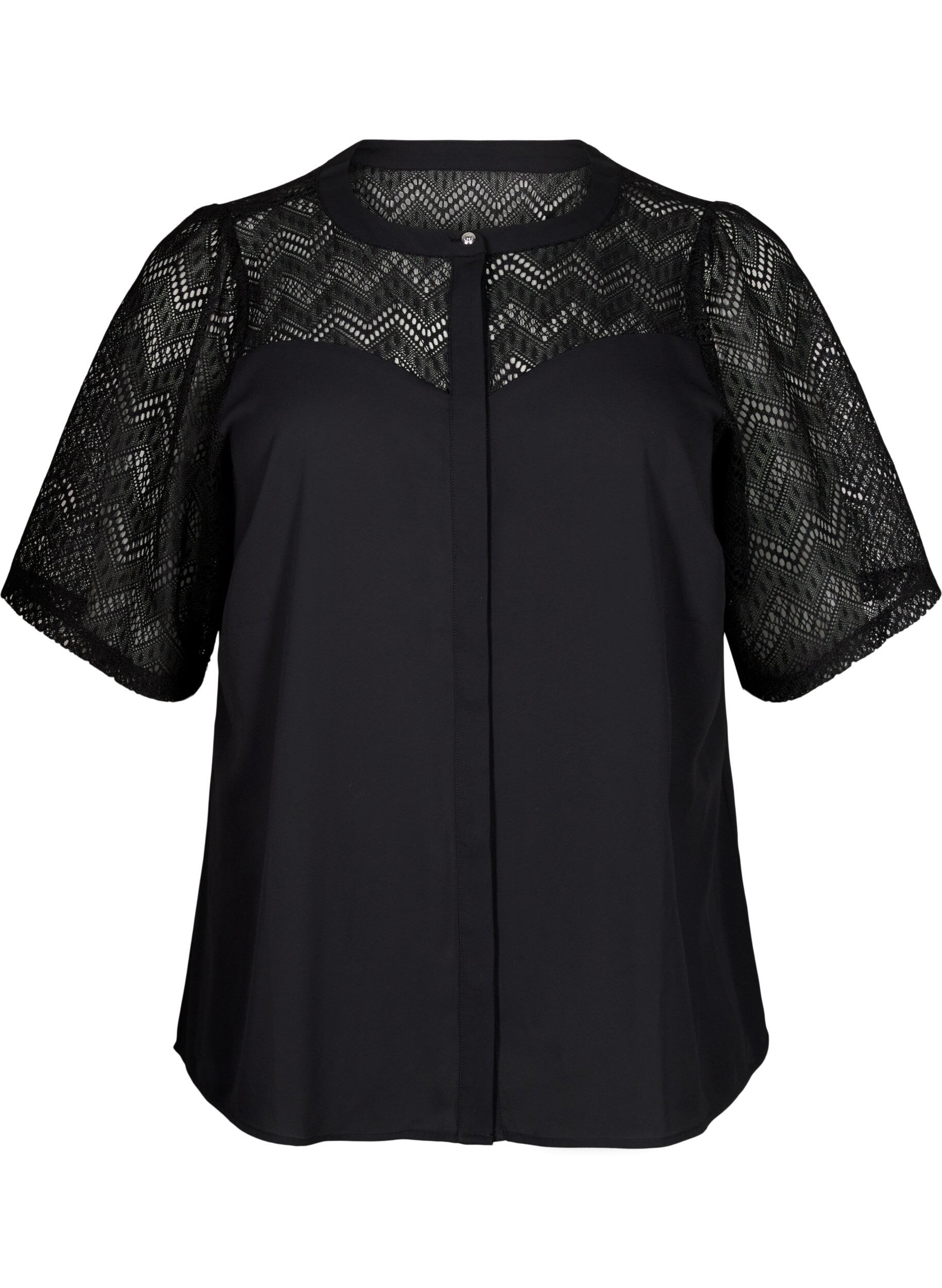 Zizzifashion Shirt blouse with short lace sleeves, Black, Packshot image number 0
