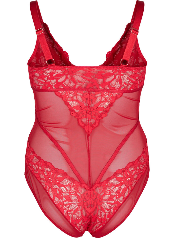 Lace bodystocking with mesh, Rhythmic Red, Packshot image number 1
