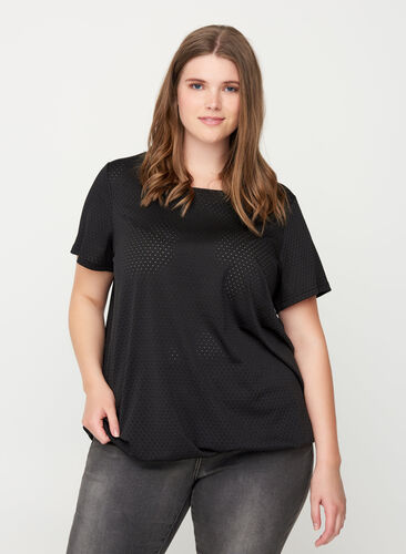 Short-sleeved textured t-shirt, Black, Model image number 0