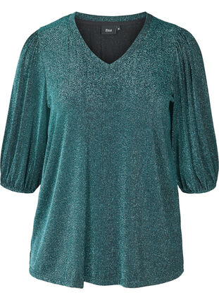 Glitter blouse with 3/4-length sleeves, BLUE , Packshot image number 0