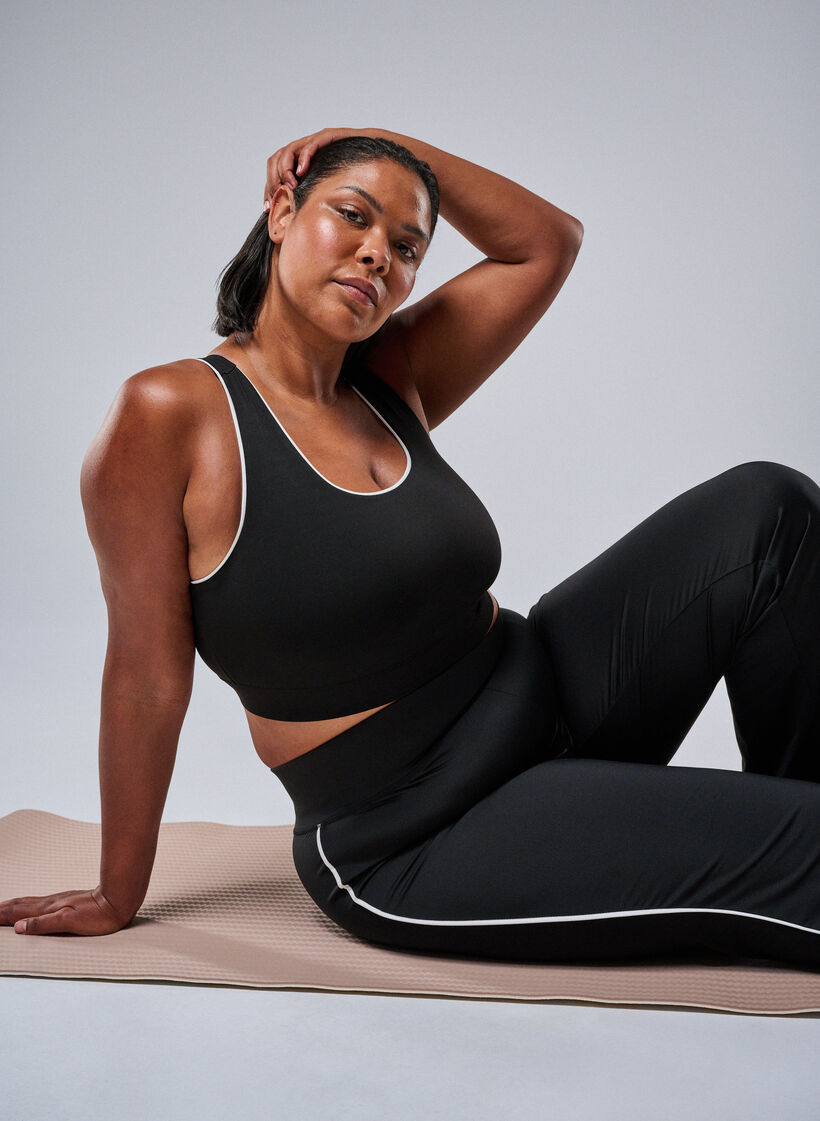 Racerback sports bra with contrast piping, Black, Image image number 0