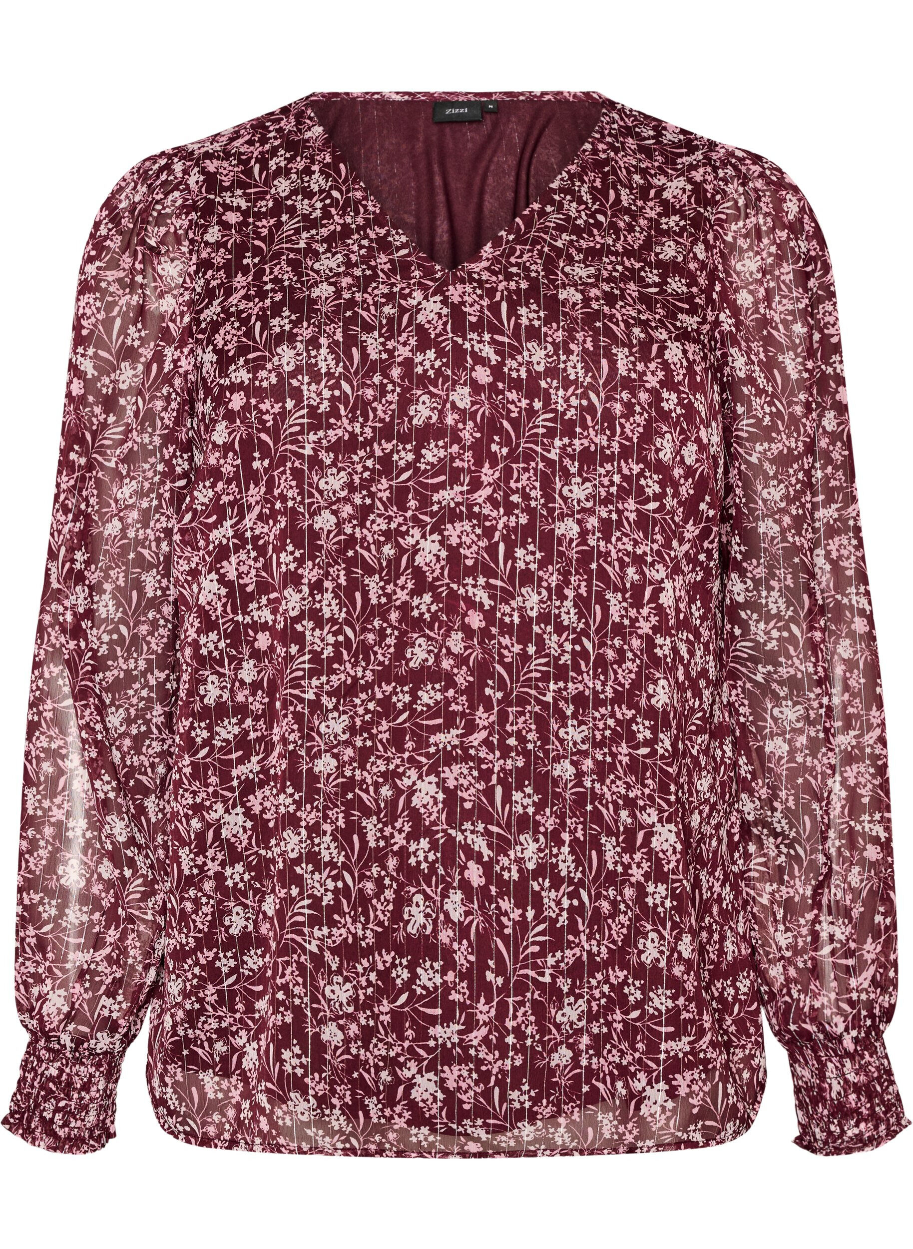 ZizzifashionBlouse with floral print and glitter thread, Red, Packshot image number 0