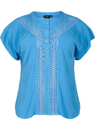 Viscose blouse with lace trim, Marina, Packshot image number 0