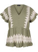 Short-sleeved blouse with ruffles and graphic pattern, Green, Packshot image number 0