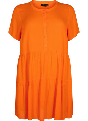 Short-sleeved viscose dress with A-line cut, Exuberance, Packshot image number 0