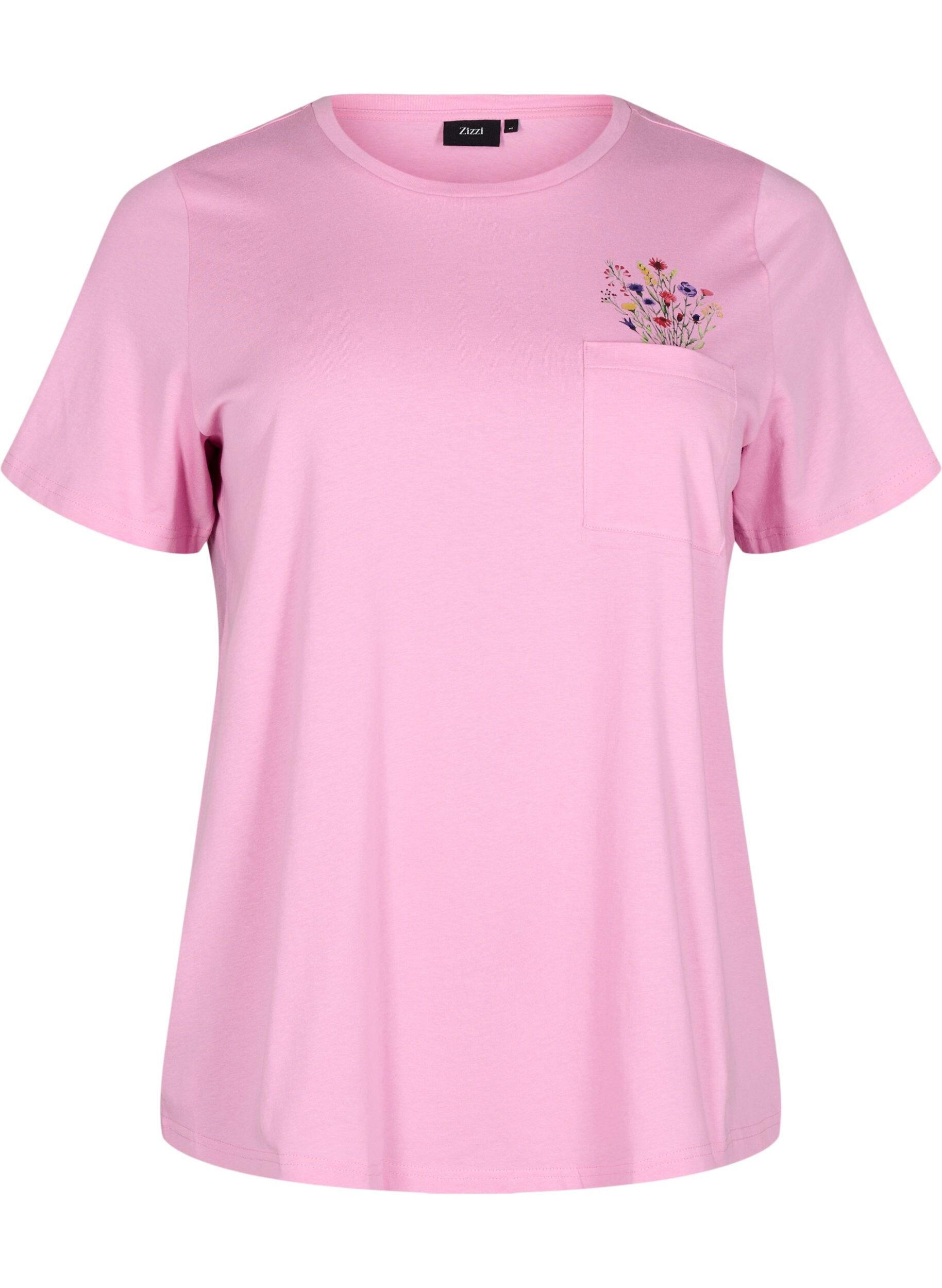 Zizzifashion T-shirt with chest pocket, Pink, Packshot image number 0