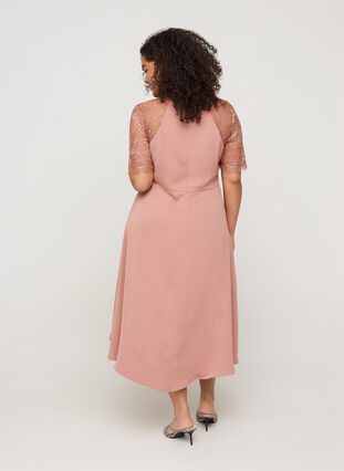 Midi dress with short lace sleeves, ROSE BROWN, Model image number 1